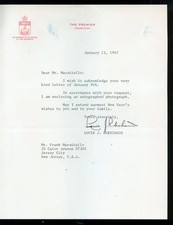 Louis J. Robichaud Premier of New Brunswick Signed 1967 Letter 