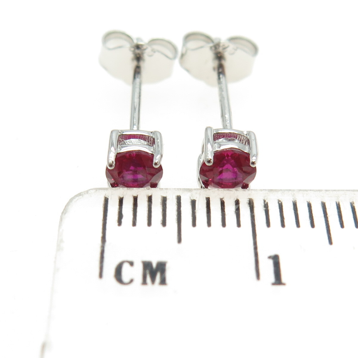 925 Sterling Silver Lab-Created Ruby Stud Earrings - image 3