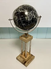 Table Top Decorative Desk Globe Black on Wood & Metal Stand Base 19” Tall