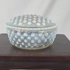 Anchor Hocking Moonstone Opalescent Hobnail Glass Lidded Trinket Candy Dish 4”