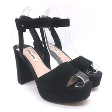 Miu Miu Platform Ankle Strap Sandals Black Suede Size 36 Open Toe Heels