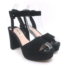 Miu Miu Platform Ankle Strap Sandals Black Suede Size 36 Open Toe Heels