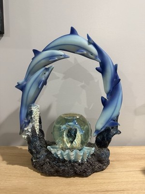 Dolphin Snowglobe Glitter Water Decor Ring Beach Aquatic Coral Figure Vintage