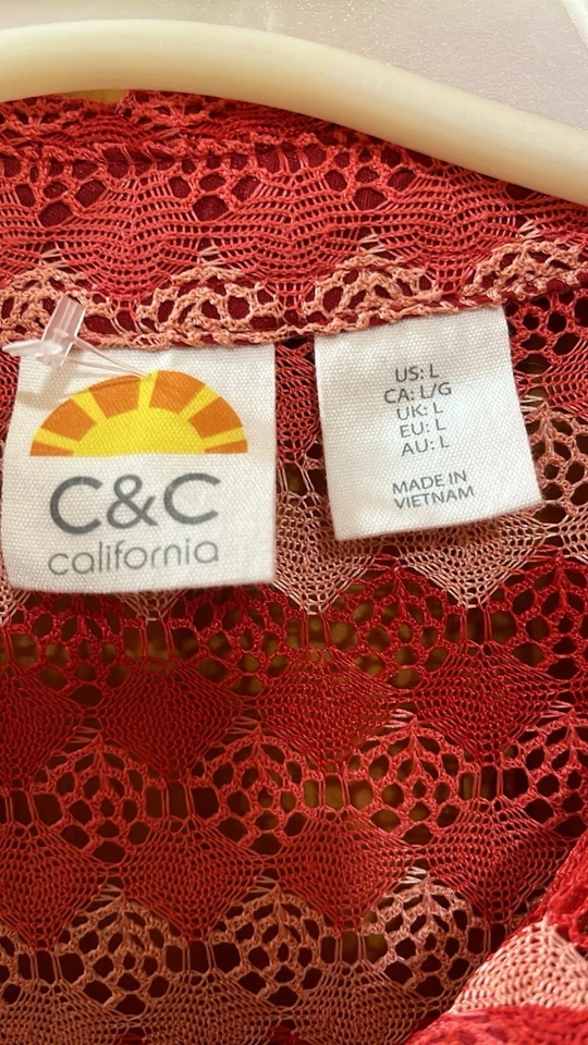 C&C California Beach Button Down Shirt Dress See Through Diamond Cover Up Size L - Image 3 of 4