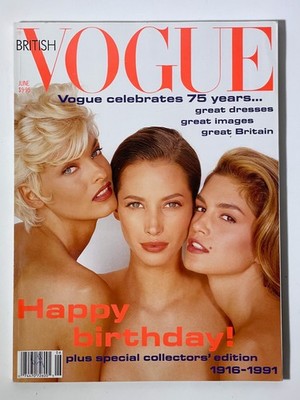 VOGUE UK June 1991 Supermodel cover-Evangelista, Turlington