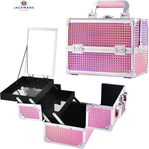 Joligrace Vanity Case Makeup Box Nail Polish Organiser Holographic Pink