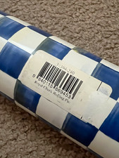 Mackenzie Childs Royal Check Rolling Pin Blue White Ceramic Wood Handle 17in