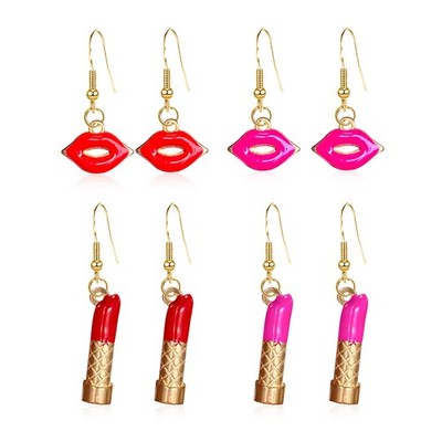 4 Pairs Lipstick Red Kissing Lips Earrings Estheticians Gift Makeup Artist Jewel