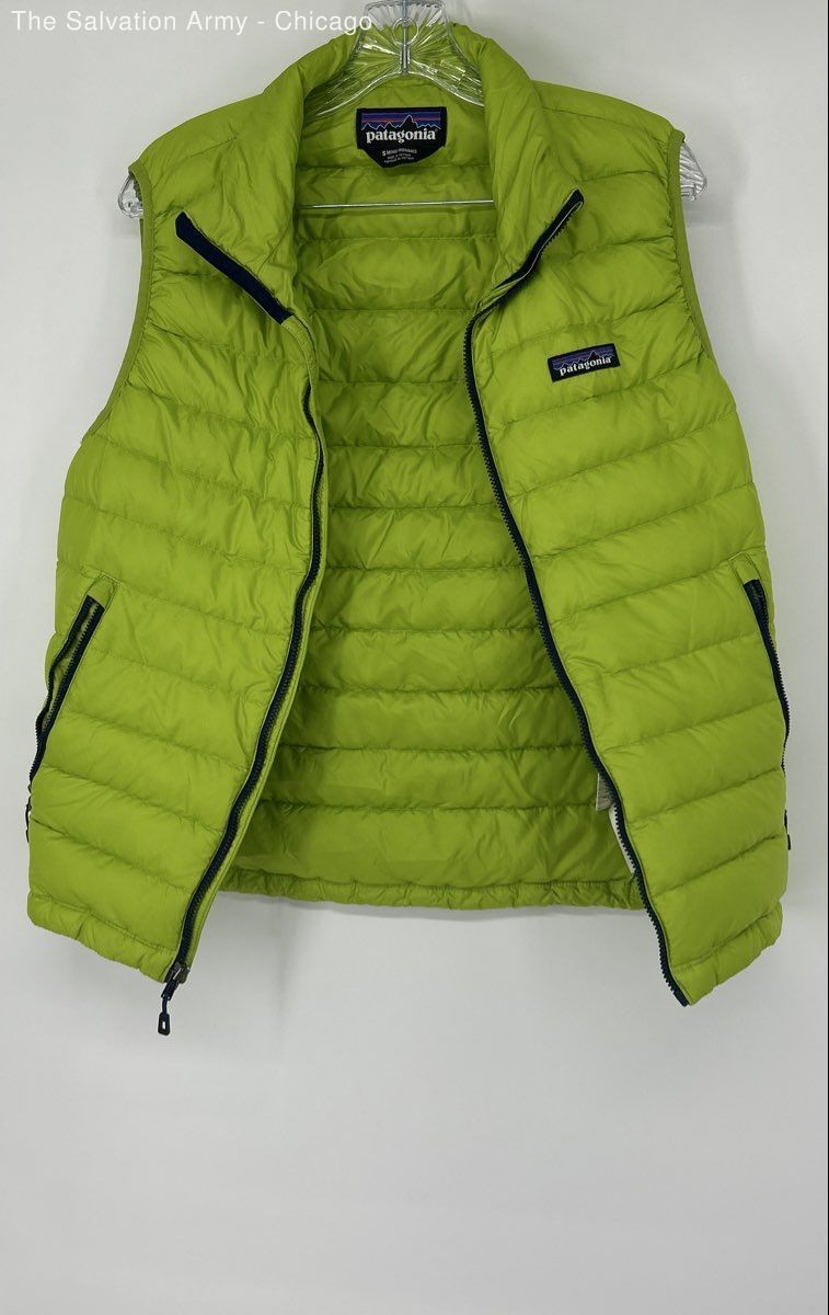 Patagonia Mens Lime Green Sleeveless Pockets Full-Zip Puffer Vest Size Small