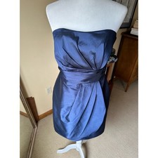 Alfred Sung Strapless Dupioni Cocktail-Length Dress D602 Midnight Blue Sz 10