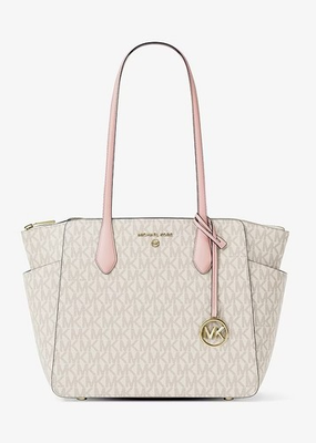 #ad Michael Kors Marilyn Medium Signature Tote Bag Purse Vanilla Powder Blush $118.94