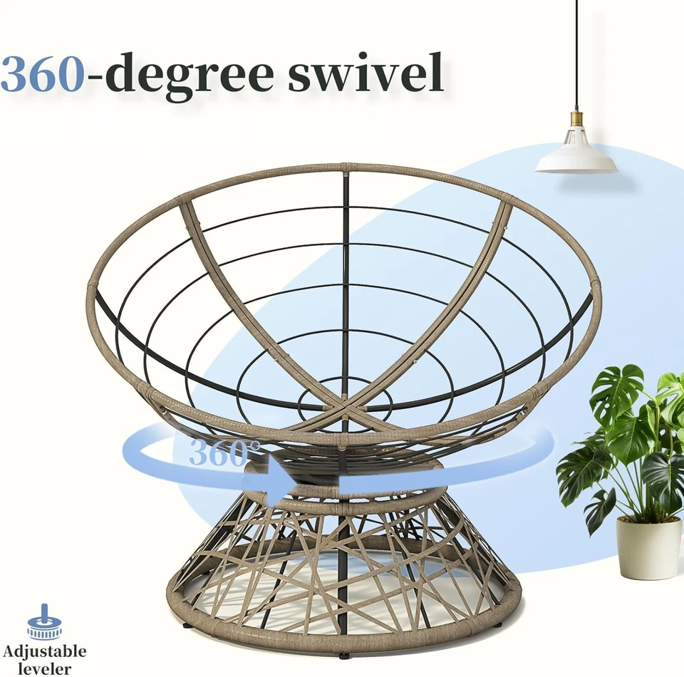 40" Wicker Papasan Chair with Cloud Thick Cushion, Fluid 360 Degree Swivel Accen - Image 3 of 4