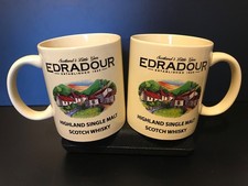 CERAMIC THICK WALL PAIR OF EDRADOUR HIGHLAND SINGLE MALT WHISKY MUGS - NEW