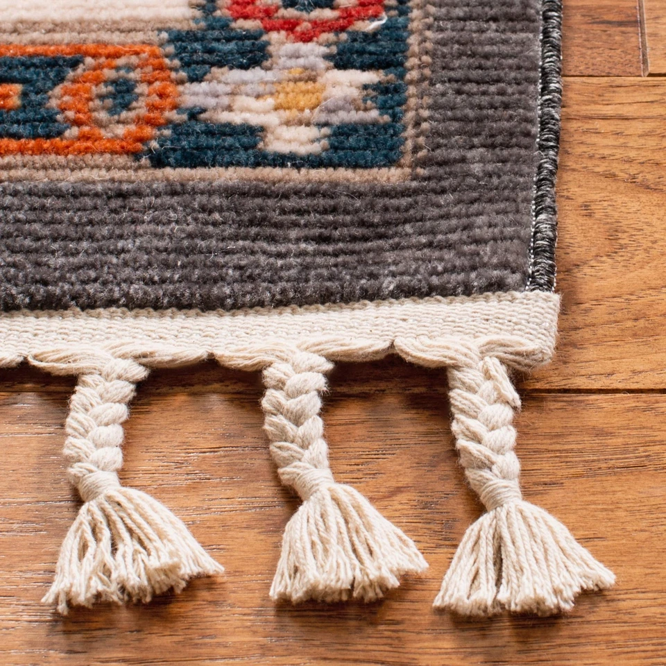 Farmhouse Collection 3' x 5' Charcoal / Ivory FMH812H Moroccan Boho Tassel Ar... - Image 3 of 4
