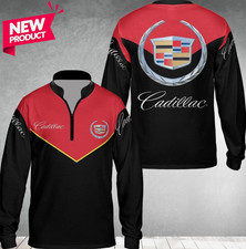 Men's Cadillac Big 3D Logo Zip Long Sleeve Shirt S-5XL - FREE Custom Name