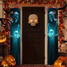 2Pcs Halloween Skull Door Banners Porch Wall Hanging Party Decorations