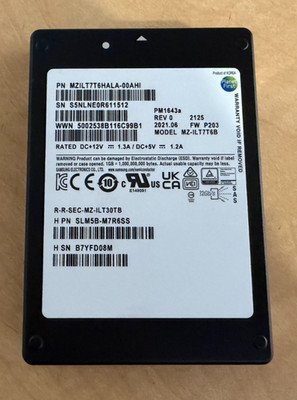Samsung PM1643a 7.68TB 2.5'' SAS SSD MZ-ILT7T6B MZILT7T6HALA (96% Health)