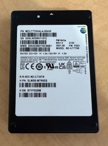 Samsung PM1643a 7.68TB 2.5" SAS SSD MZ-ILT7T6B MZILT7T6HALA (96% Health)