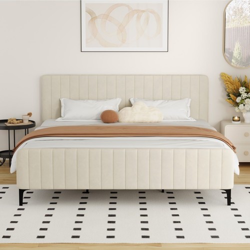 Oikiture Bed Frame Queen Double King Single Beds Velvet Fabric ROYO - Picture 2 of 90