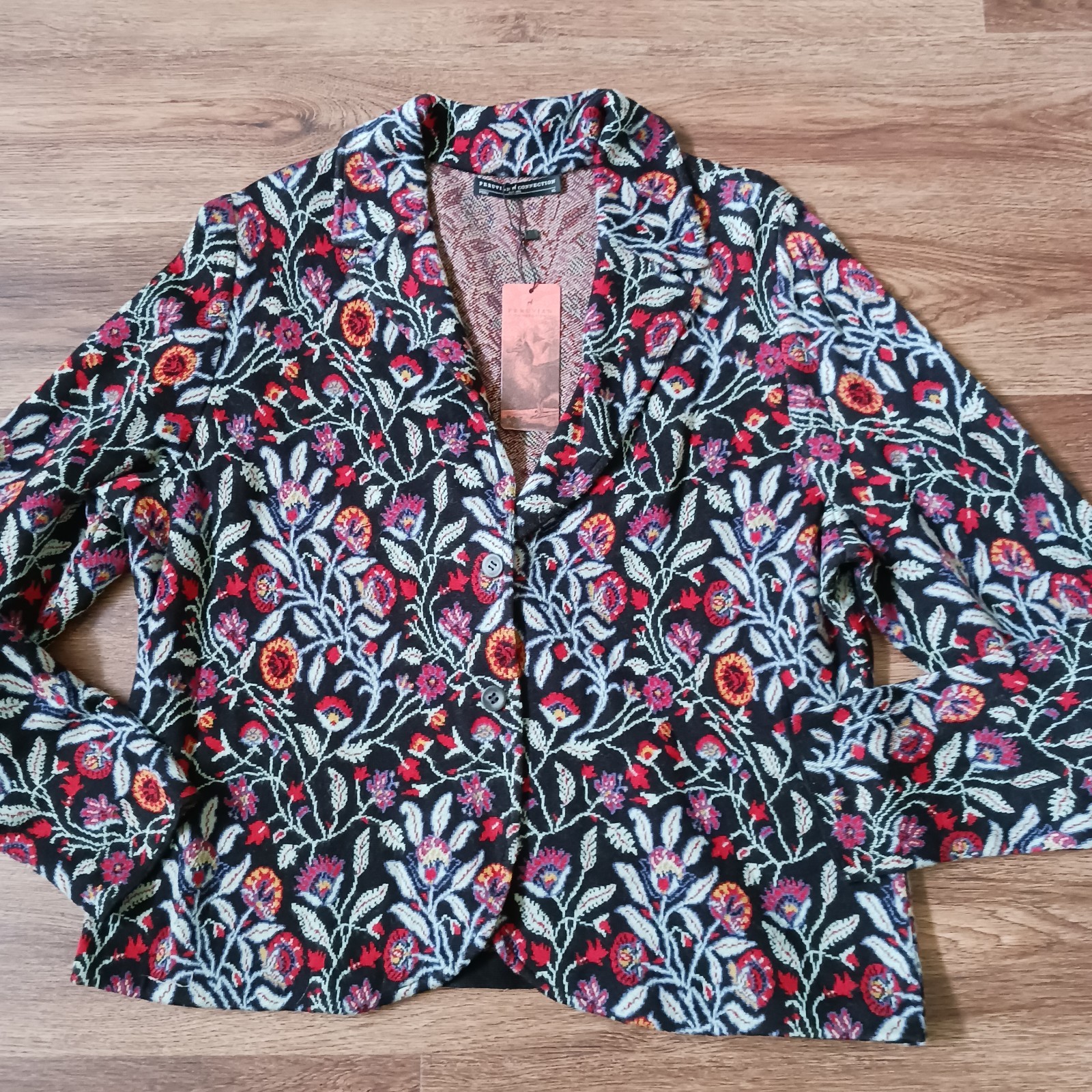 New Peruvian Connection Kashmiri Knit Floral Sweater Blazer Jacket XL $299