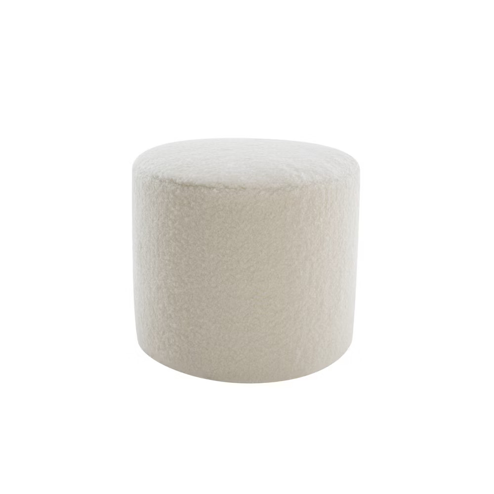 19 Round Pouf Ottoman White Faux Shearling - WOVENBYRD 14890₽