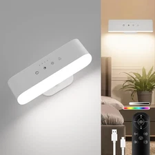Wall Sconce Rechargeable LED Wireless Touch Remote 3 Color 360 Rotate RGB White