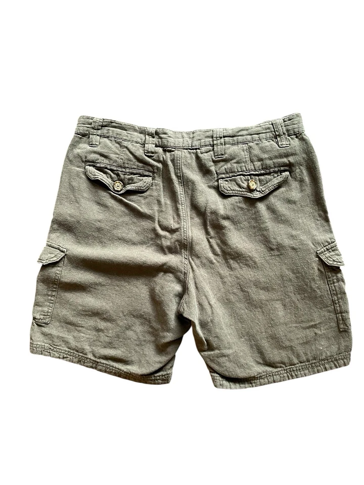 Tasso Elba Shorts • Green Linen Blend Cargo Pockets Flat Front • Size 34 - Image 2 of 4