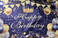 Purple Gold Happy Birthday Backdrop   Party  Photo Decoration 70.8 47.2