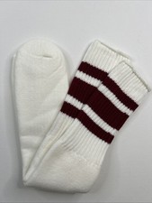 VTG Tube Socks 9-11 19" White Burgundy USA Made 80s 90s Acrylic Blend NOS