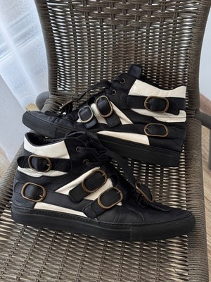 VTG Raf Simons Leather Bondage Strap Belted Black & White Sneakers