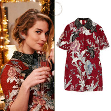 Vestido Zara Borgoña Jacquard Lentejuelas Parches