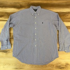 Vintage Polo Ralph Lauren Blake Shirt Mens Large Blue White Gingham Check Twill
