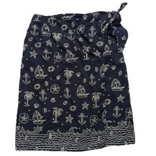 VTG Breeches Nautical Sailboat Print Rayon Wrap Skirt Navy Blue Small MADE USA