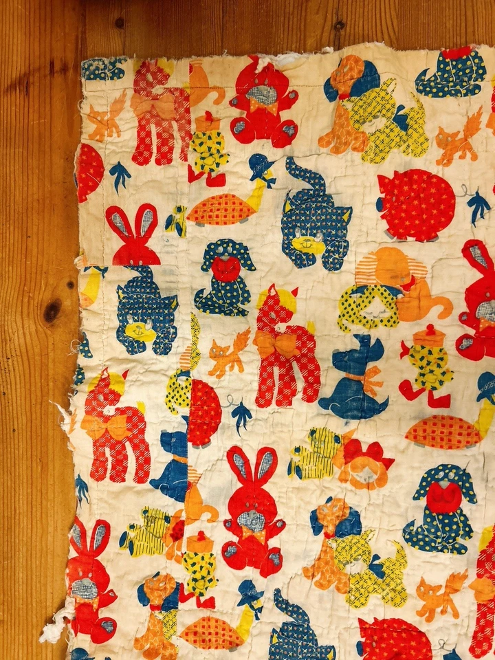 复古婴儿被子双面充满活力的颜色和小磨损 — 第 2/4 张图片