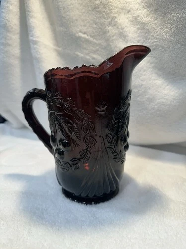 Depression style glass cherry/Amethyst/Plum Decorative Glass Pitcher with Handle