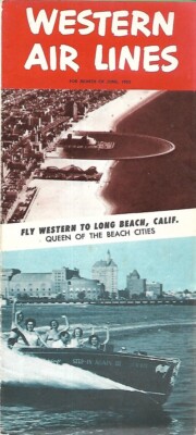June 1952 WESTERN AIRLINES Schedules Fares System Map Long Beach California