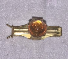 Antique Victorian Hair Barrette Clip Amber Glass Paste Stone Bow Ribbon Holder