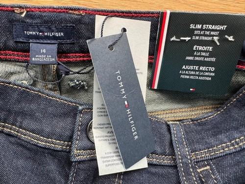 TOMMY HILFIGER 14 Y JEANS DENIM ADJUSTABLE WAIST STRETCH SLIM STRAIGHT LEG NEW - Picture 6 of 7