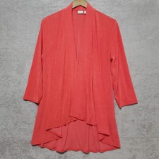 Chicos 1 Travelers Medium 8/10 Cardigan Jacket Swing Orange Open 3/4 Sleeve