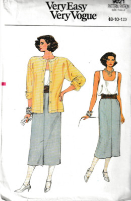 Vogue Pattern 9021 c1980's, Misses Tank Top, Jacket & Skirt, Size 8-12; FF