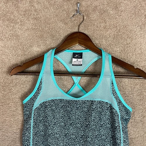 Nike Tank Top Womens XS Black/Blue Dri-Fit Animal Cheetah Print Mesh Racerback - Picture 2 of 10