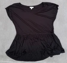 MAX STUDIO BLACK Peplum Top CAP SLEEVE sz S