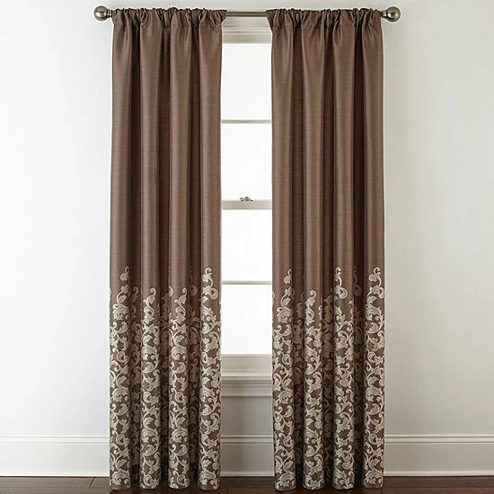 NWT $180 1 PAIR JCPENNEY LUCIA DARK MOCHA CURTAIN PANELS 50X84 (1 PAIR)