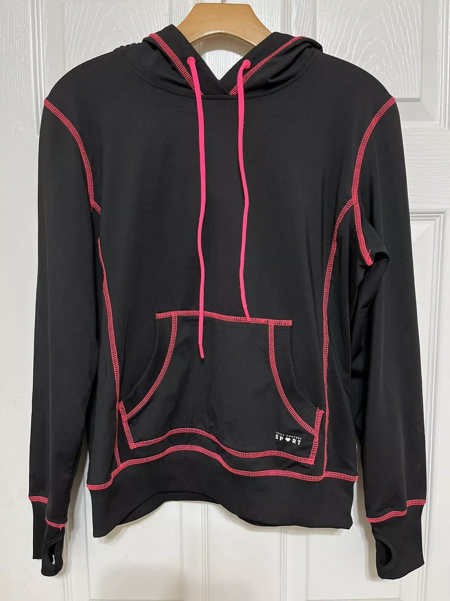 Juicy Couture Sport Size Small Black Hot Pink Sweatshirt Drawstring Hoodie Soft
