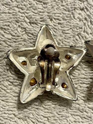 Vintage Stunning Silver Toned With Rhinestones Star Clip-on Earrings - Picture 2 of 2