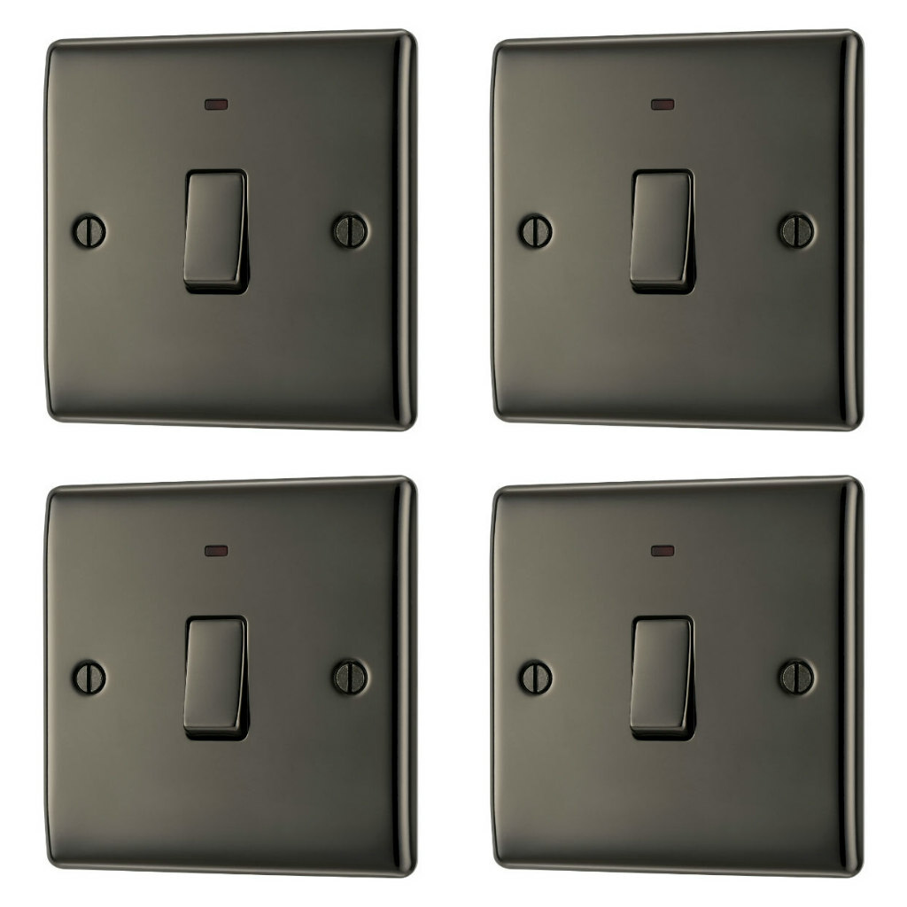 4 x BG Nexus NBN31 Double Pole Switch + Neon 20 Amp Black Nickel