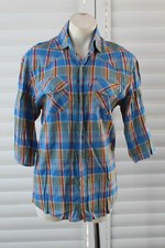 SIZE M ALWAYS HABIT BLUE MULTI CHECKED SHORT SLEEVE COTTON MENS BUTTON SHIRT