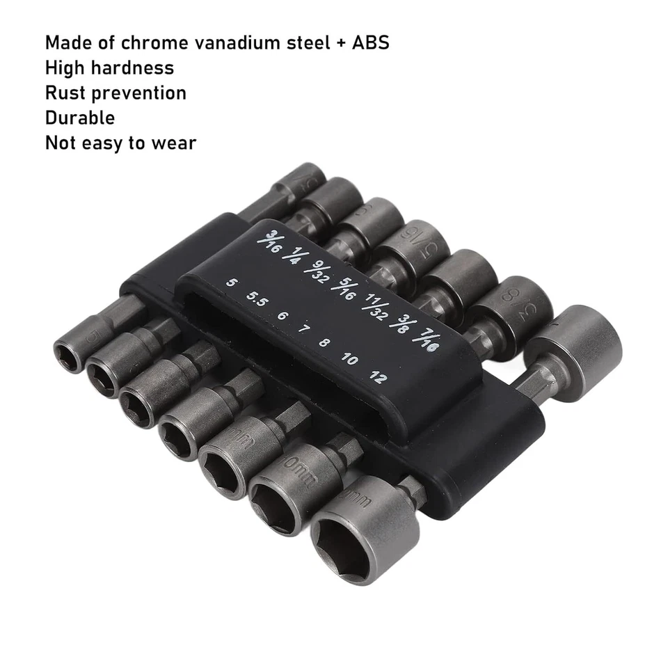 Juego de brocas de destornillador de tuerca eléctrica de 14 piezas cambio rápido MM y SAE impacto vástago hexagonal de 1/4" EE. UU. Foto 2 de 4