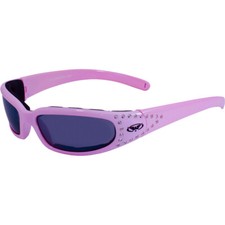 Marilyn 3 Padded Motorcycle Sunglasses Pink Crystal Frames Flash Mirror Lenses