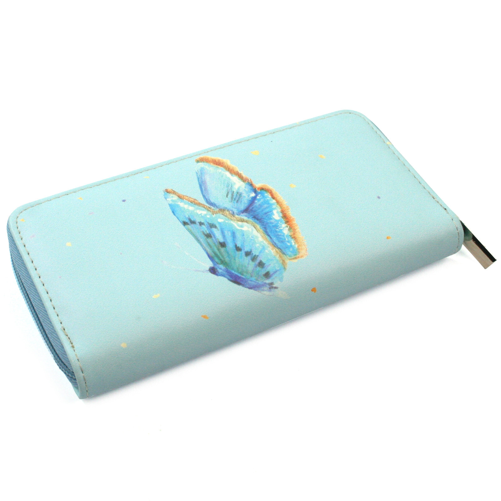 Black Ginger Kat Jackson British Artist Butterfly Light Blue Large Zip Purse New